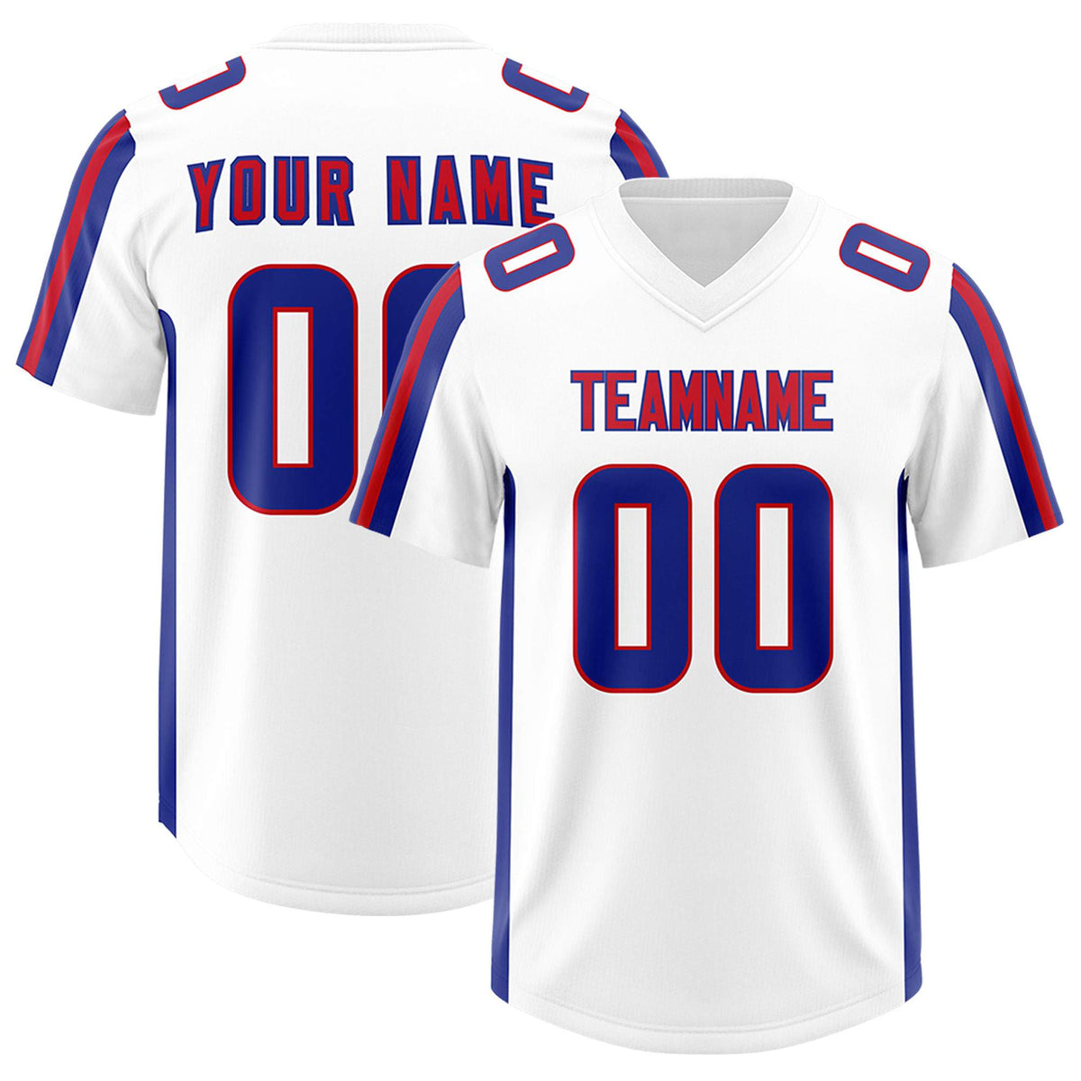 Custom White Royal and Red Side Stripe Pattern Authentic American Football Jersey