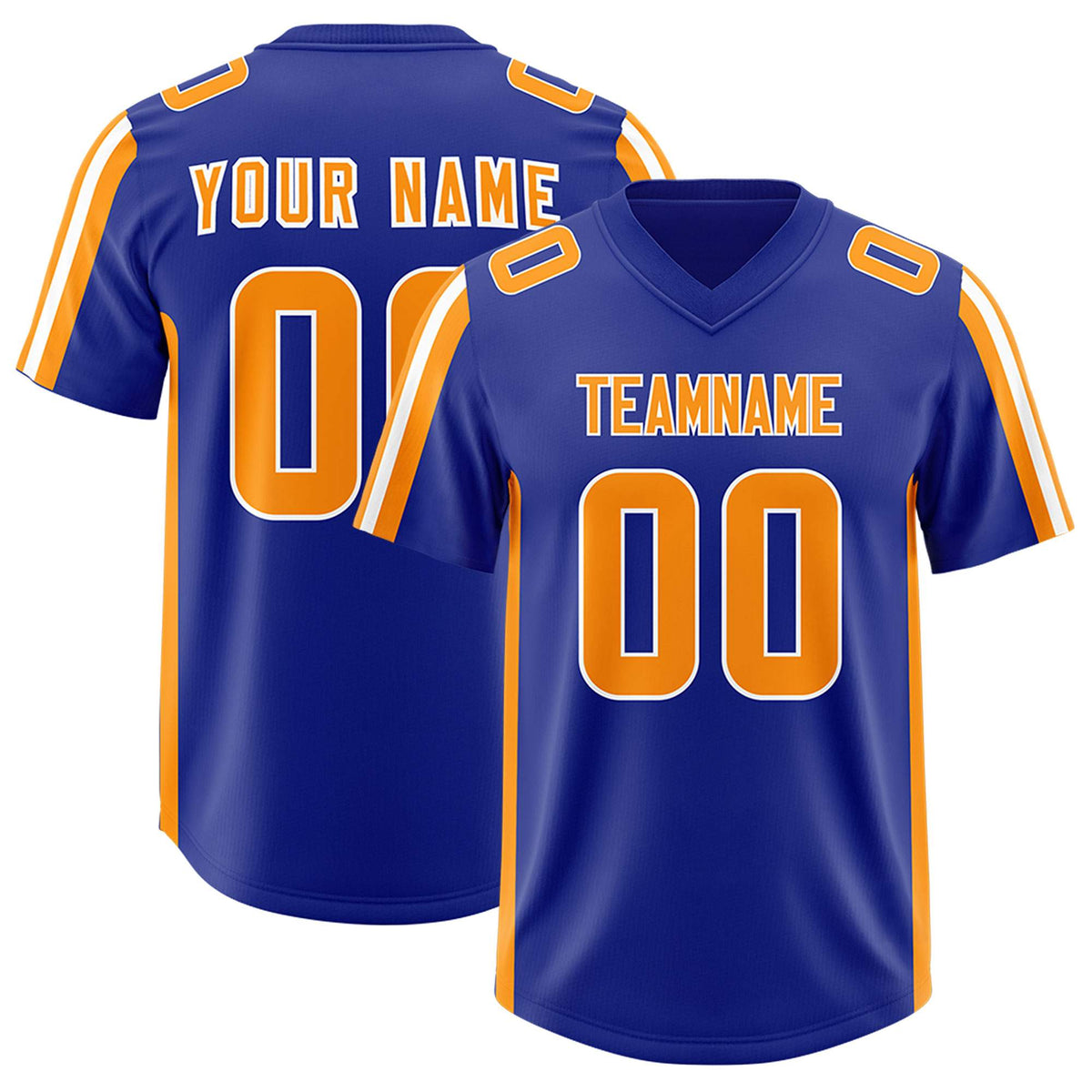 Custom Royal Gold Orange and White Side Stripe Pattern Authentic American Football Jersey