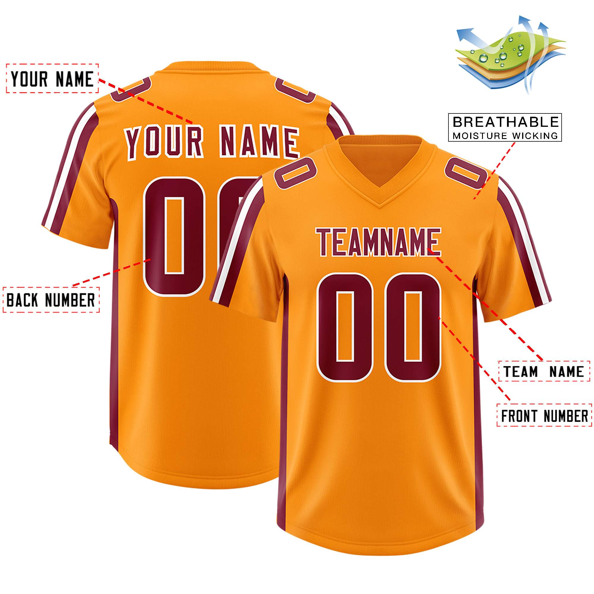 Custom Orange Crimson and White Side Stripe Pattern Authentic American Football Jersey