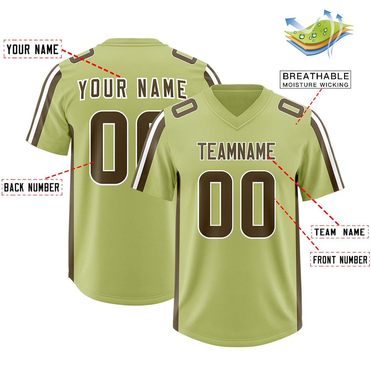 Custom Champagne Olive and White Side Stripe Pattern Authentic American Football Jersey