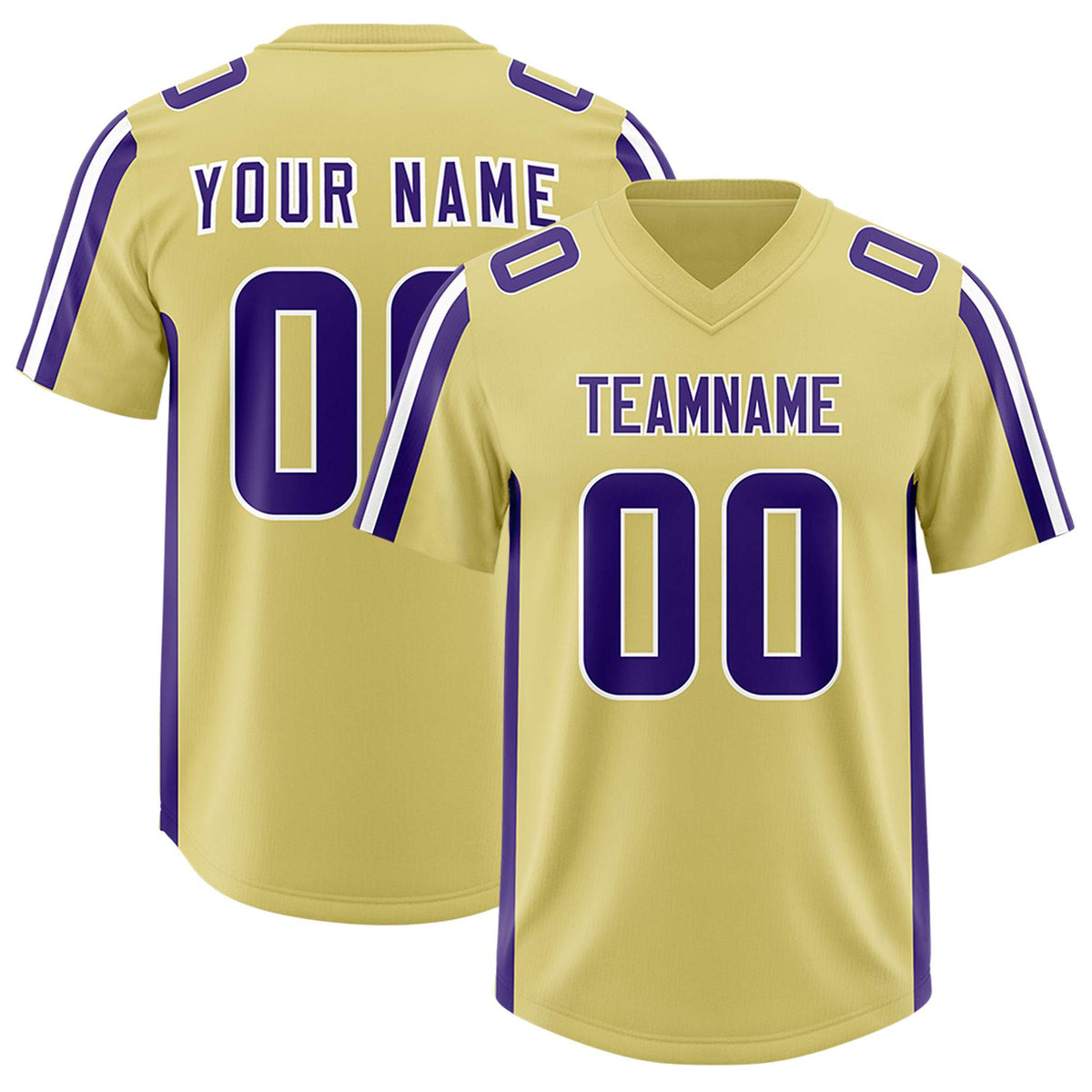 Custom Old Gold Purple and White Side Stripe Pattern Authentic American Football Jersey