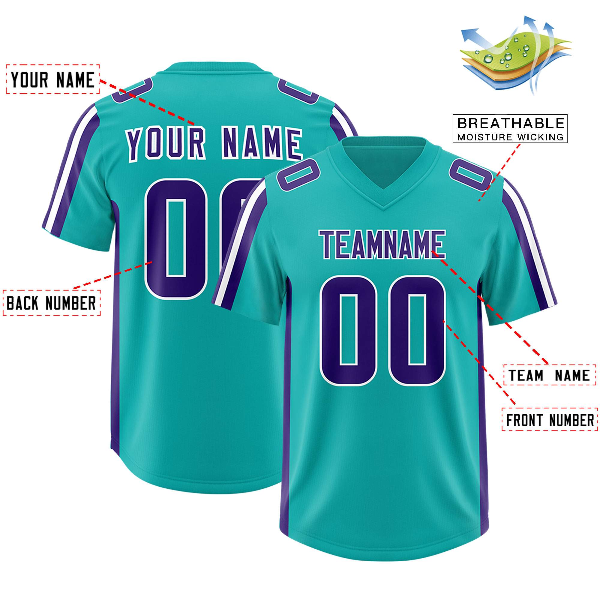 Custom Aqua Purple and White Side Stripe Pattern Authentic American Football Jersey
