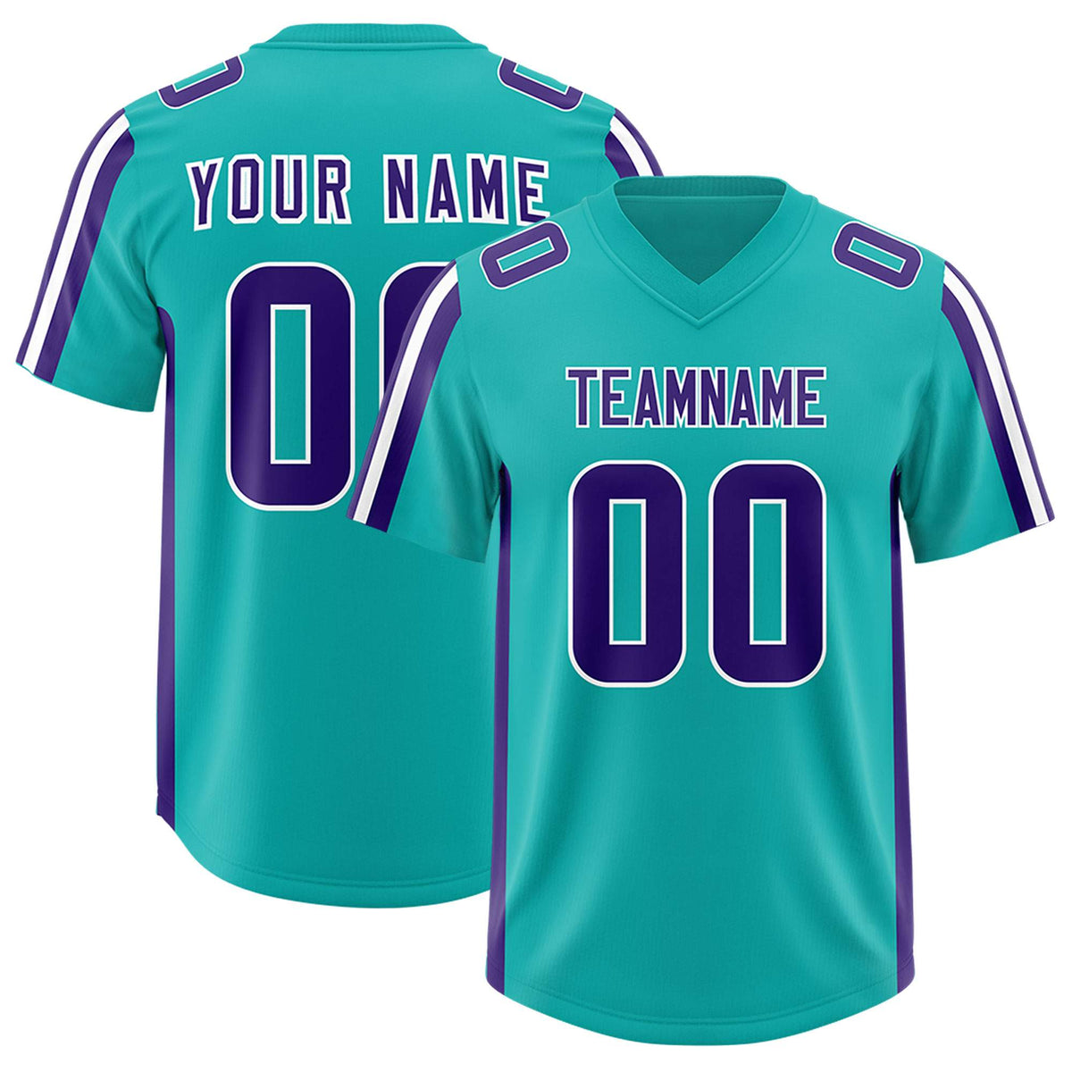Custom Aqua Purple and White Side Stripe Pattern Authentic American Football Jersey