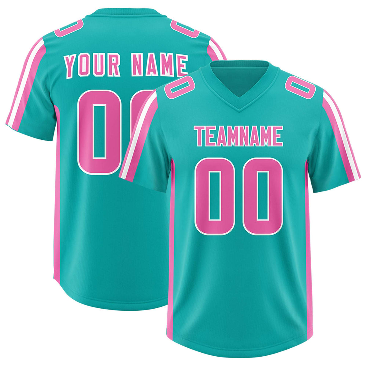 Custom Aqua Pink and White Side Stripe Pattern Authentic American Football Jersey
