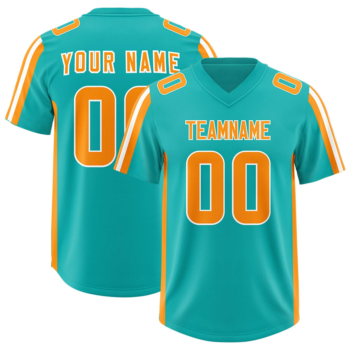Custom Aqua Orange and White Side Stripe Pattern Authentic American Football Jersey