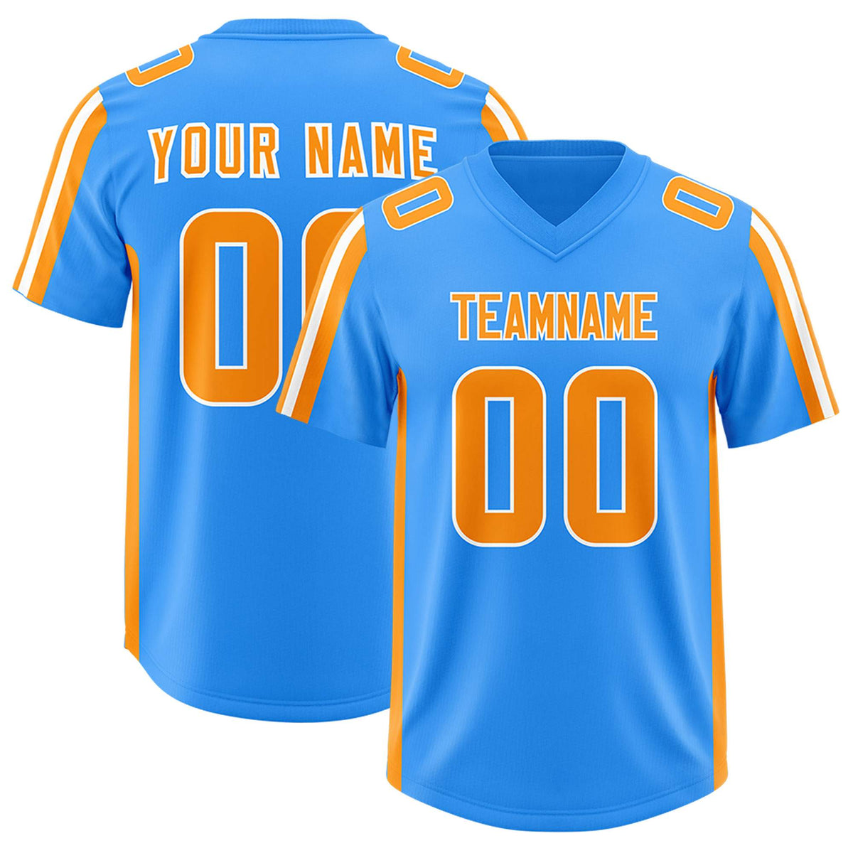 Custom Light Blue Orange and White Side Stripe Pattern Authentic American Football Jersey