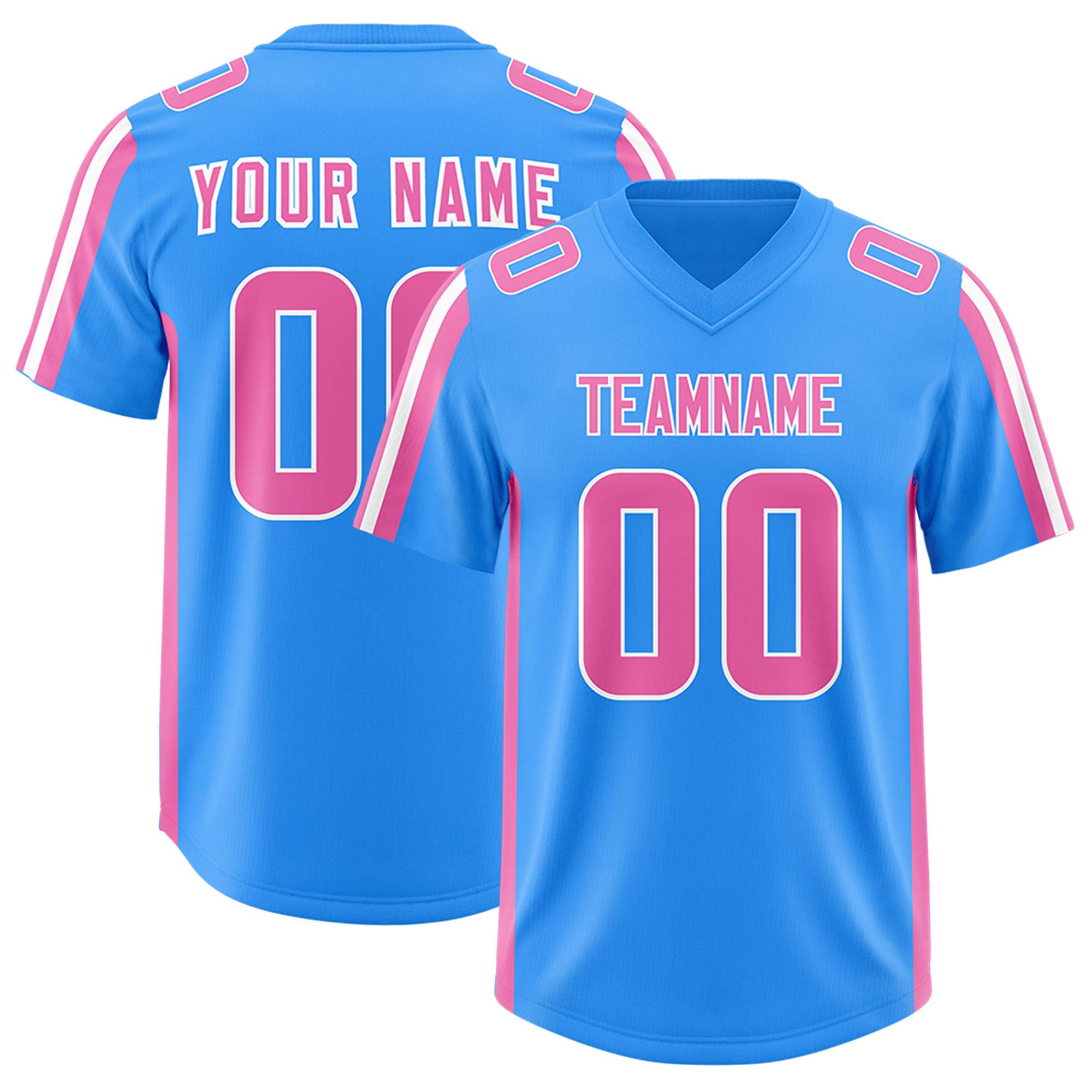 Custom Light Blue Pink and White Side Stripe Pattern Authentic American Football Jersey