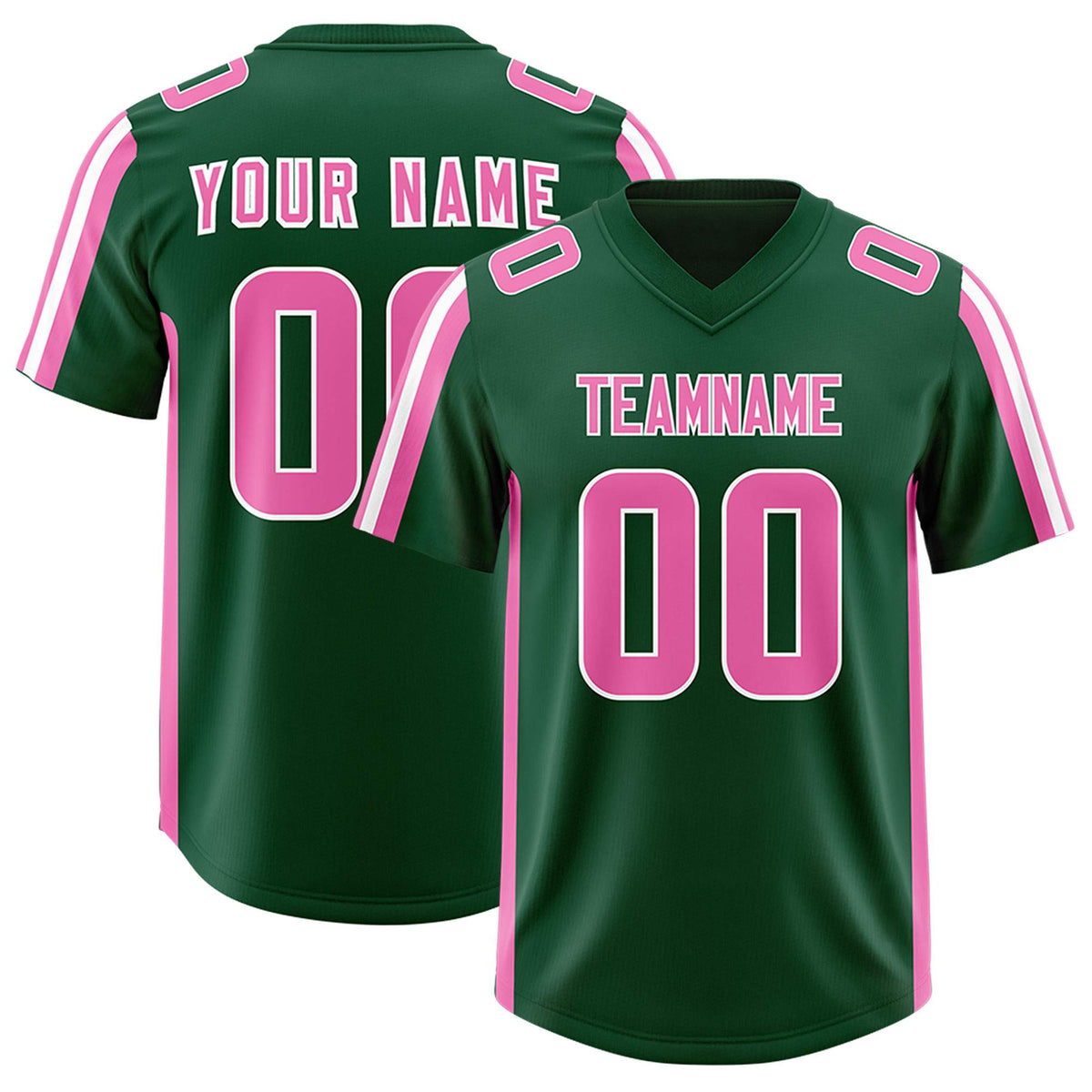Custom Green Pink and White Side Stripe Pattern Authentic American Football Jersey