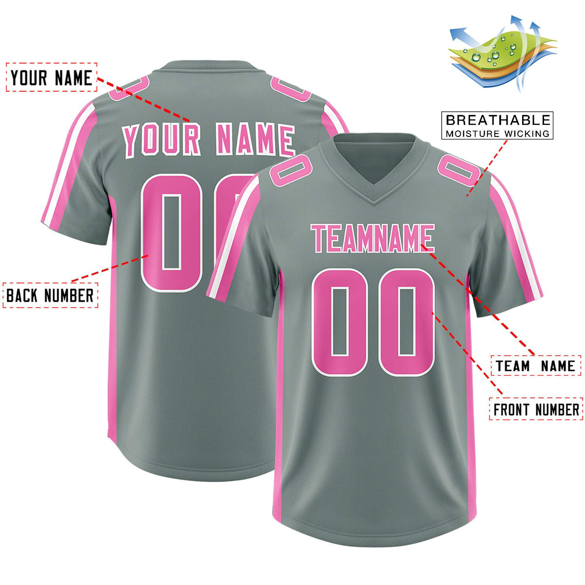 Custom Grey Pink and White Side Stripe Pattern Authentic American Football Jersey