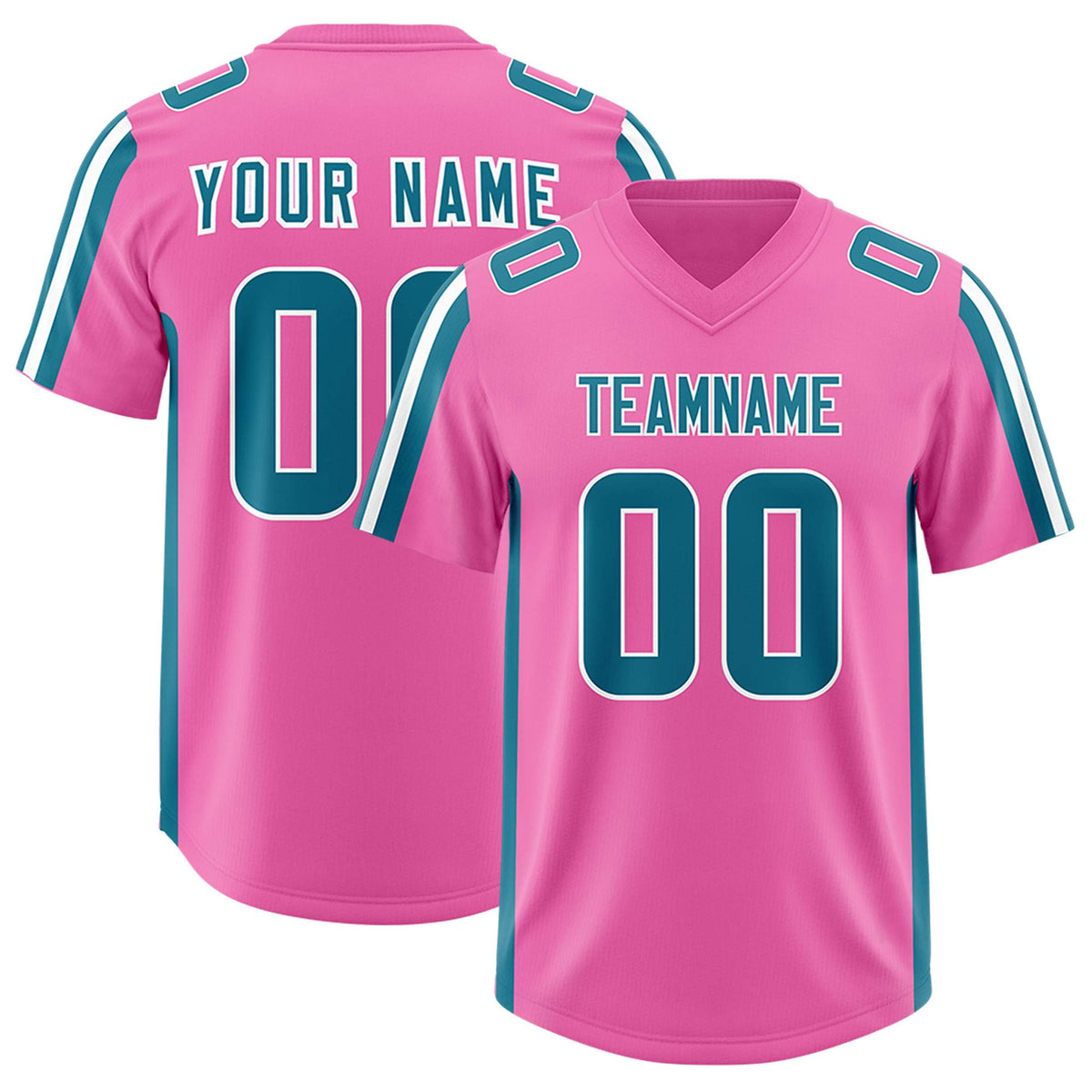 Custom Pink Aqua and White Side Stripe Pattern Authentic American Football Jersey