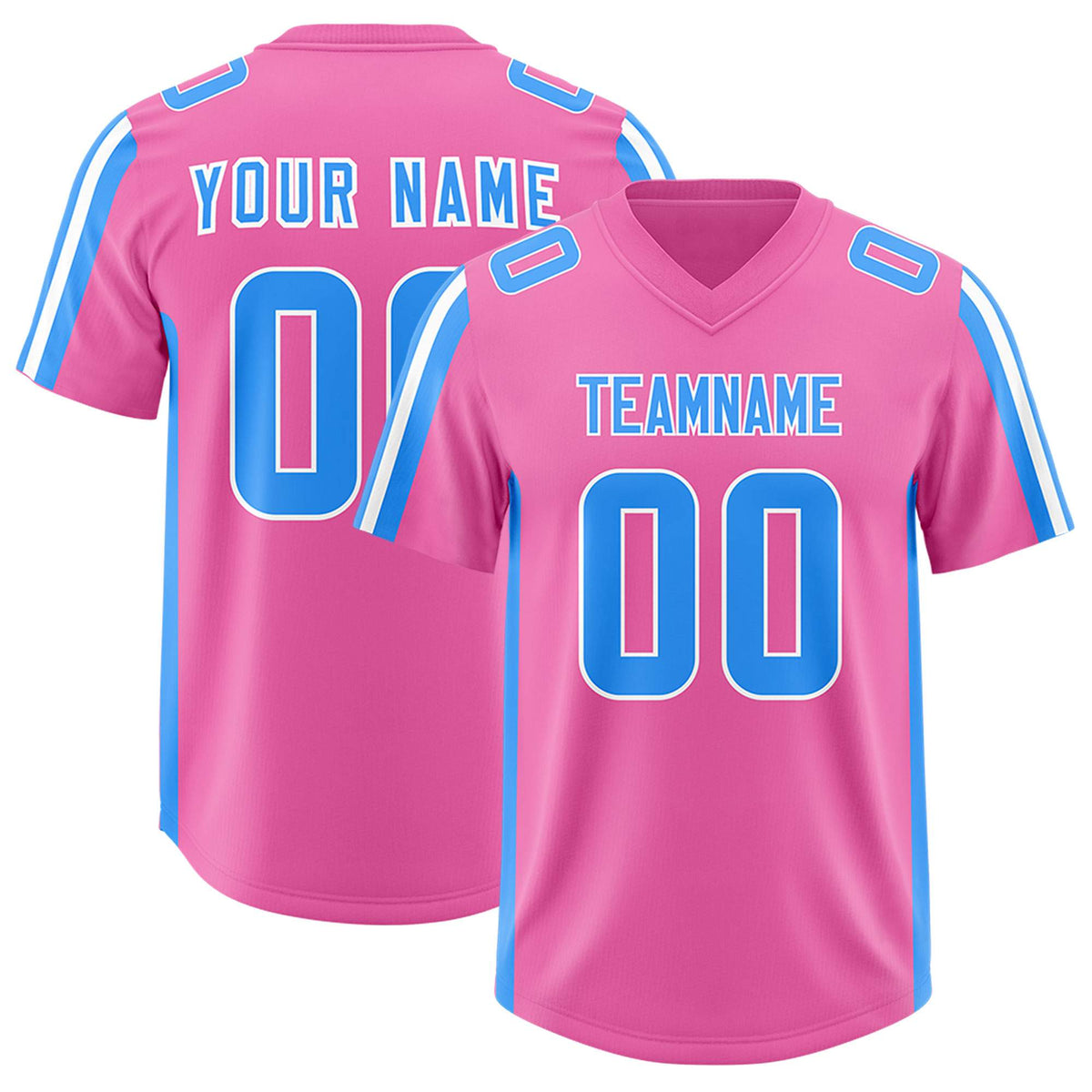 Custom Pink Light Blue and White Side Stripe Pattern Authentic American Football Jersey