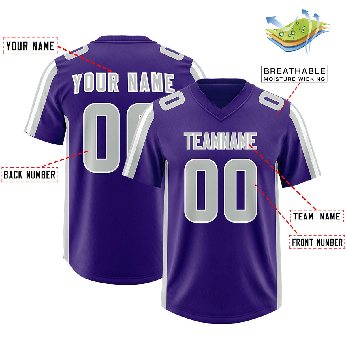 Custom Purple Gray and White Side Stripe Pattern Authentic American Football Jersey
