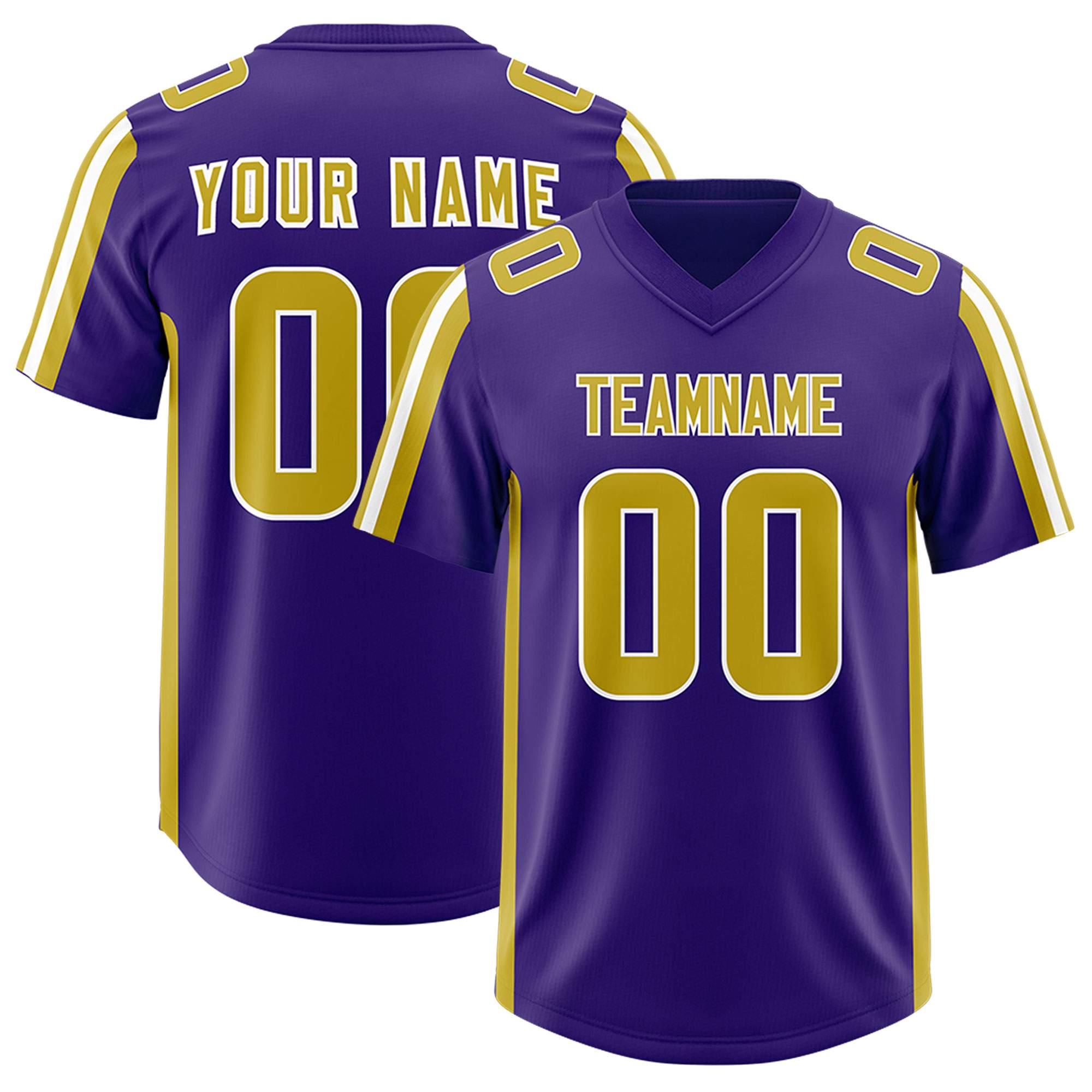 Custom Purple Old Gold and White Side Stripe Pattern Authentic American Football Jersey