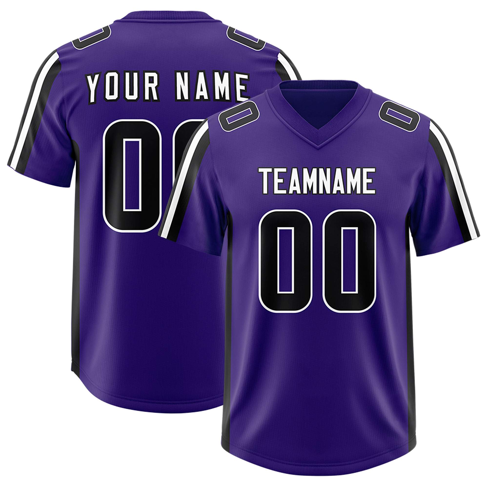 Custom Purple Black and White Side Stripe Pattern Authentic American Football Jersey