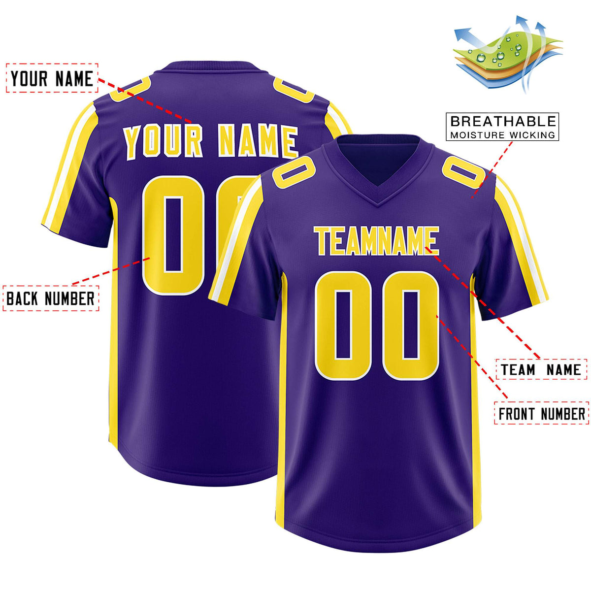 Custom Purple Gold and White Side Stripe Pattern Authentic American Football Jersey