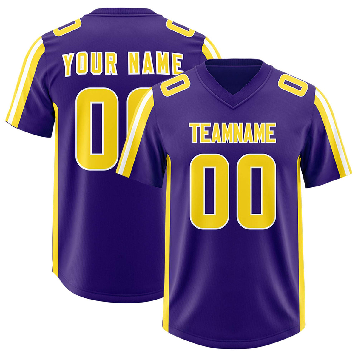 Custom Purple Gold and White Side Stripe Pattern Authentic American Football Jersey