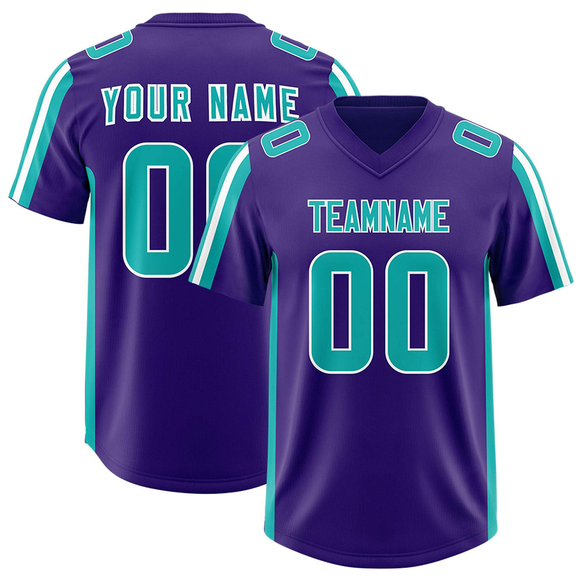 Custom Purple Aqua and White Side Stripe Pattern Authentic American Football Jersey