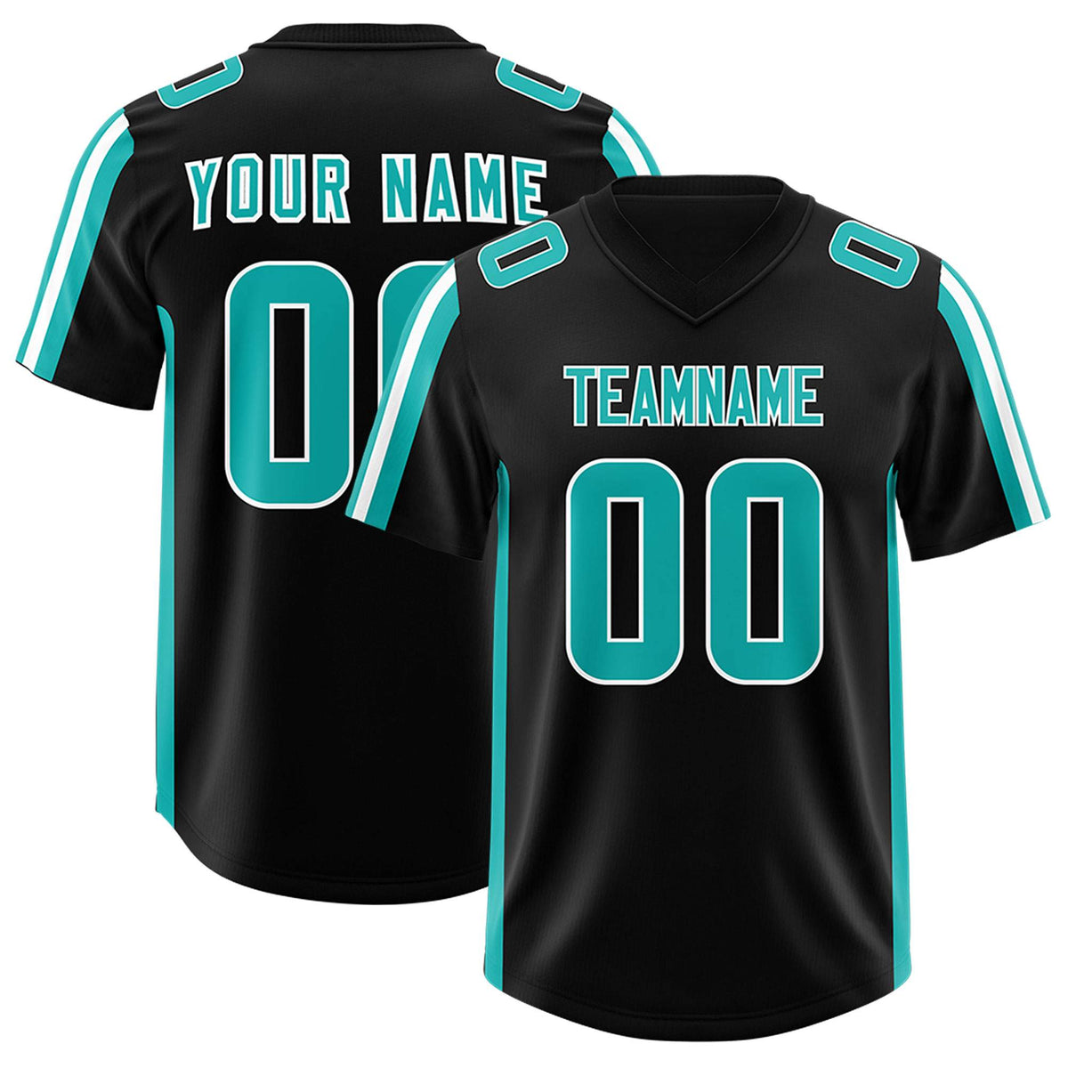 Custom Black Aqua and White Side Stripe Pattern Authentic American Football Jersey