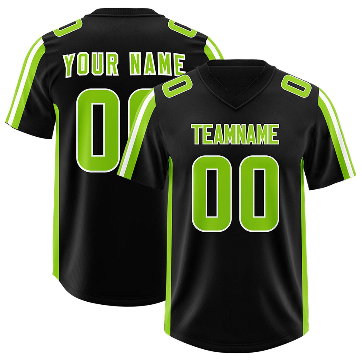 Custom Black Neon Green and White Side Stripe Pattern Authentic American Football Jersey