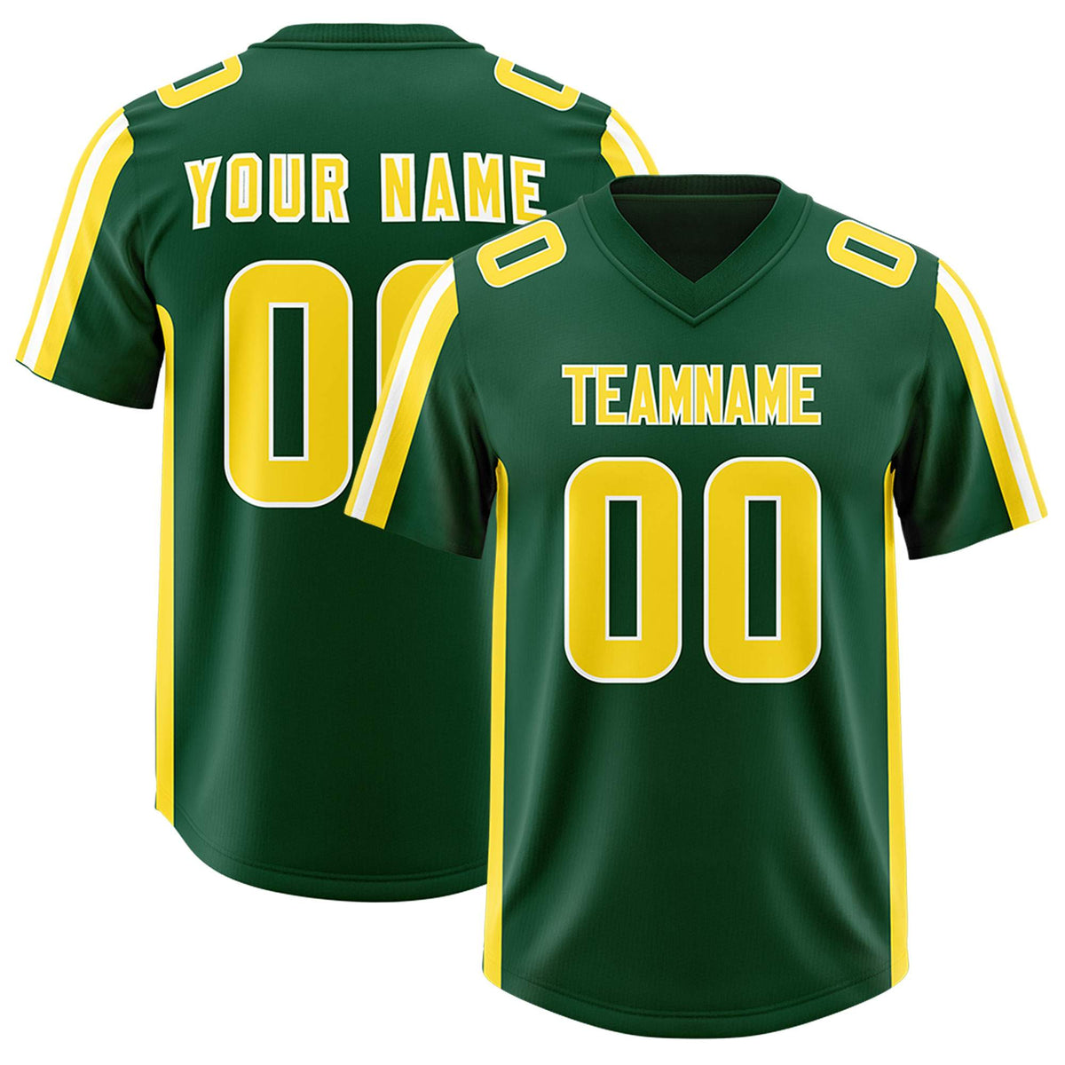 Custom Green Gold and White Side Stripe Pattern Authentic American Football Jersey