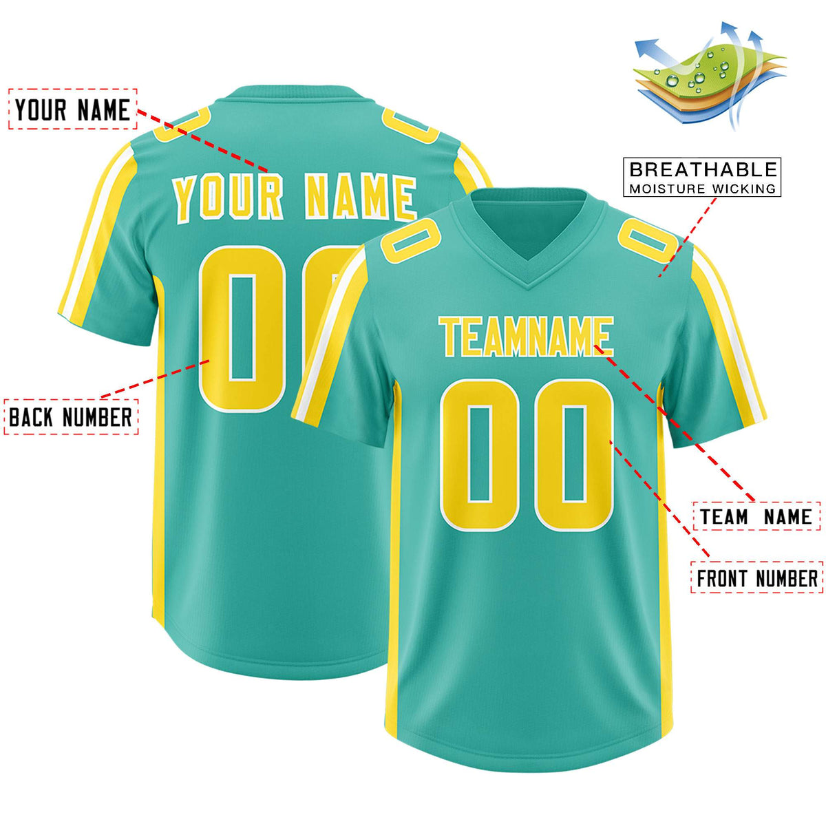Custom Bright Green Gold and White Side Stripe Pattern Authentic American Football Jersey
