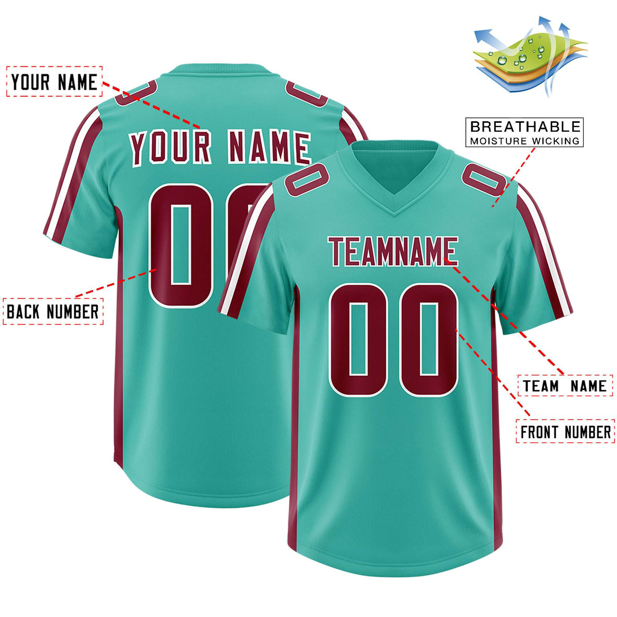 Custom Bright Green Crimson and White Side Stripe Pattern Authentic American Football Jersey