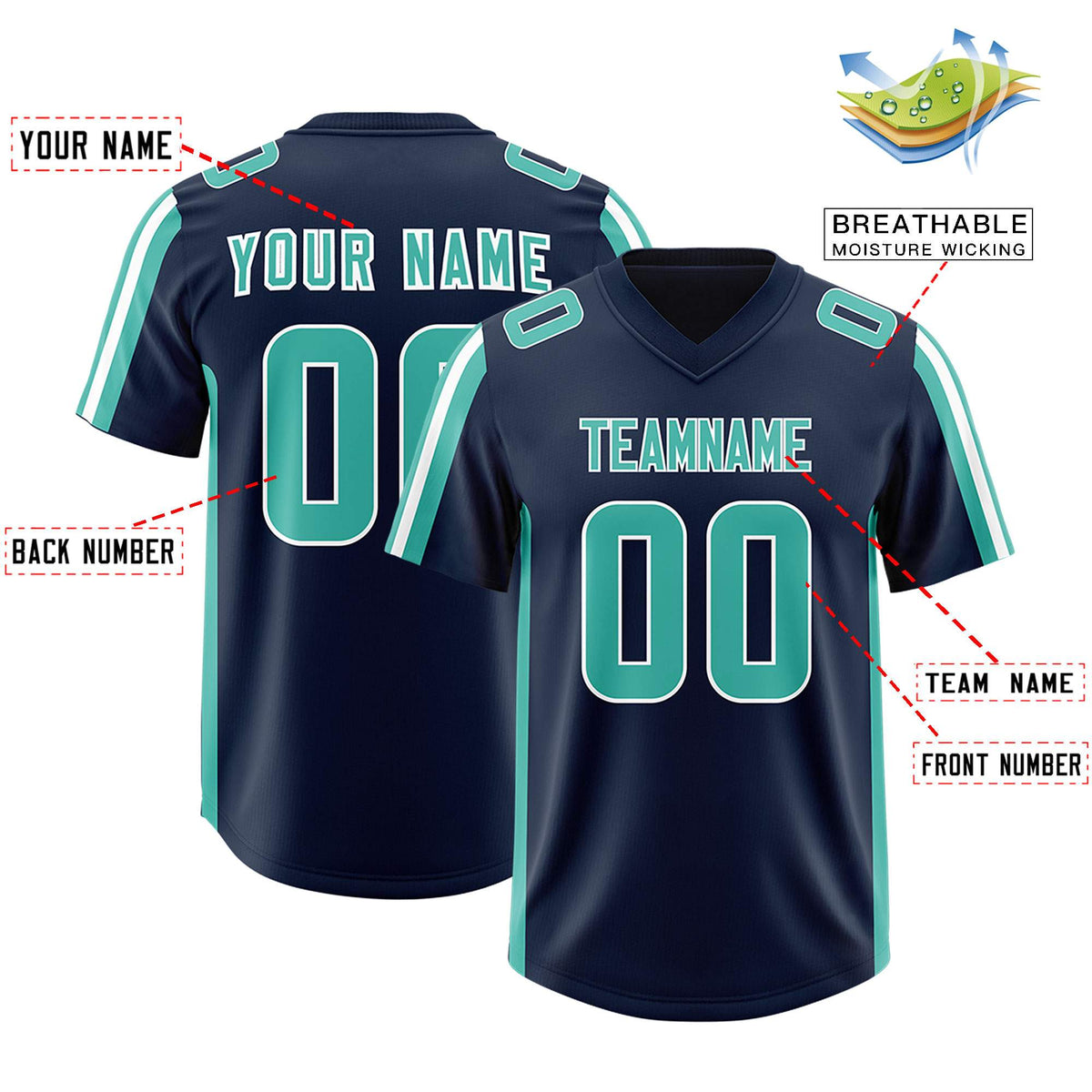 Custom Navy Bright Green and White Side Stripe Pattern Authentic American Football Jersey