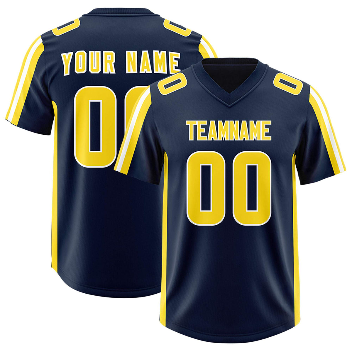 Custom Navy Gold and White Side Stripe Pattern Authentic American Football Jersey