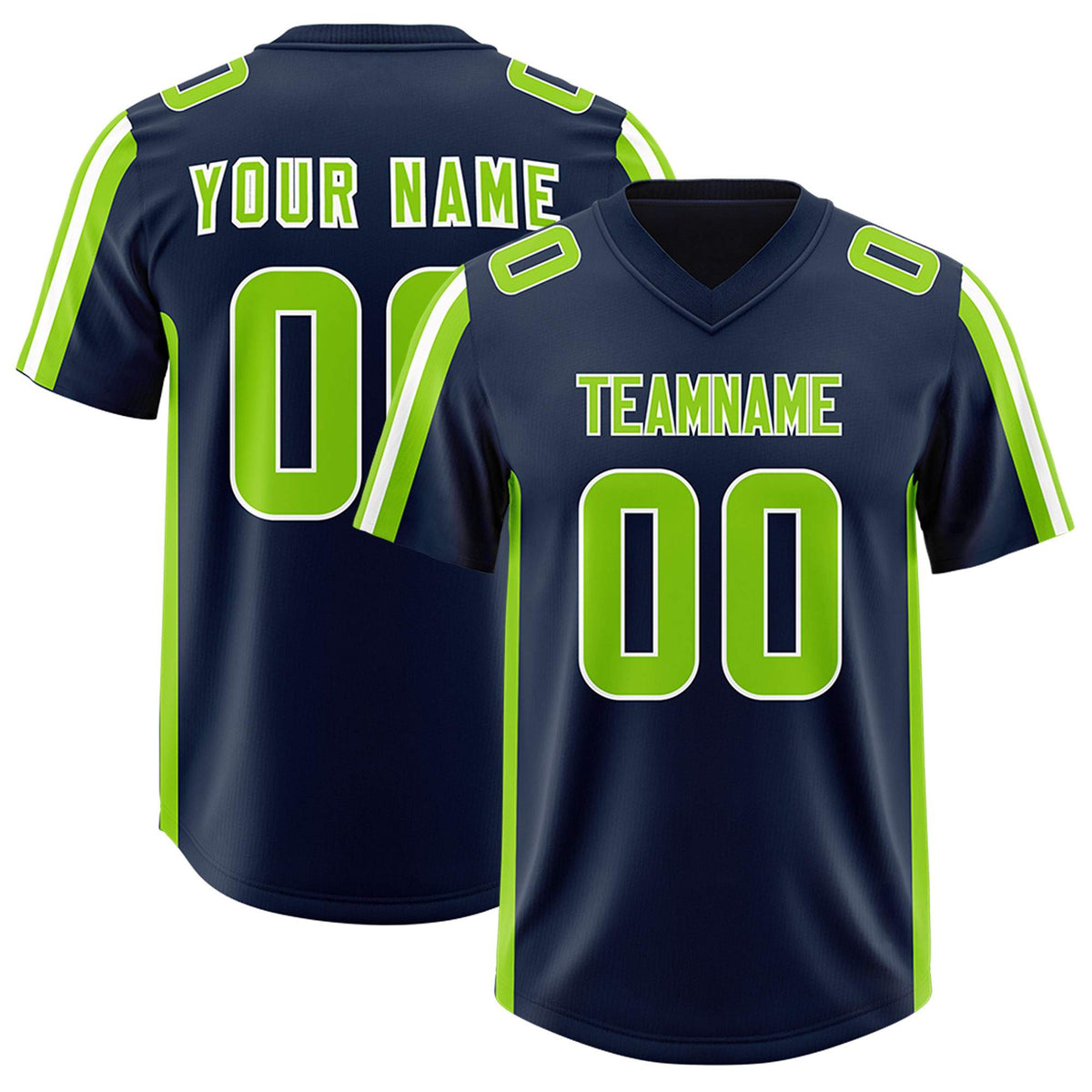 Custom Navy Neon Green and White Side Stripe Pattern Authentic American Football Jersey