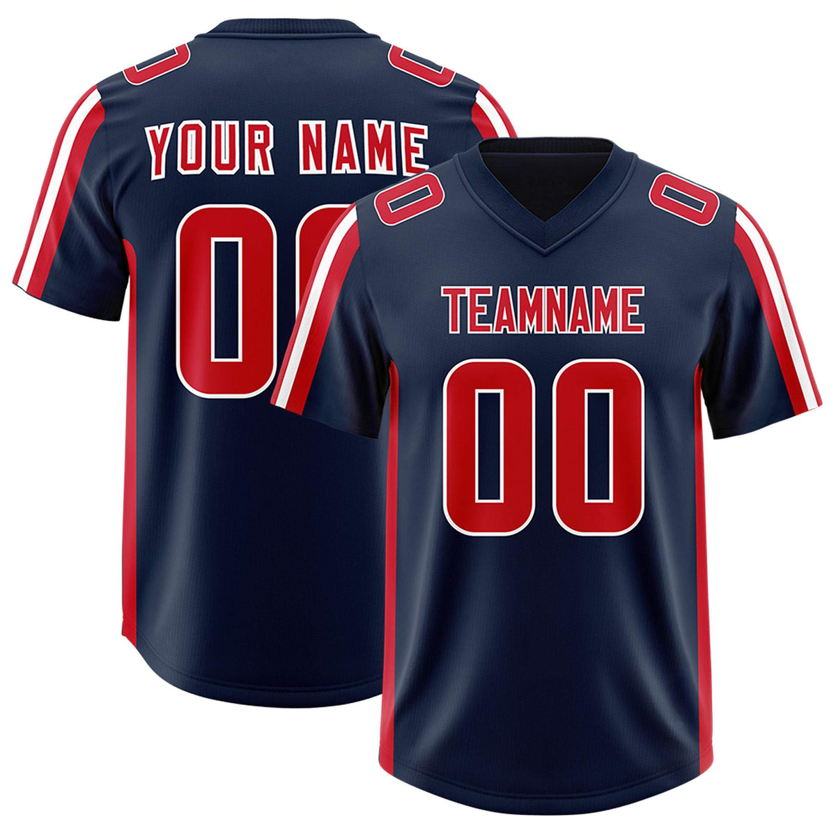 Custom Navy Red and White Side Stripe Pattern Authentic American Football Jersey