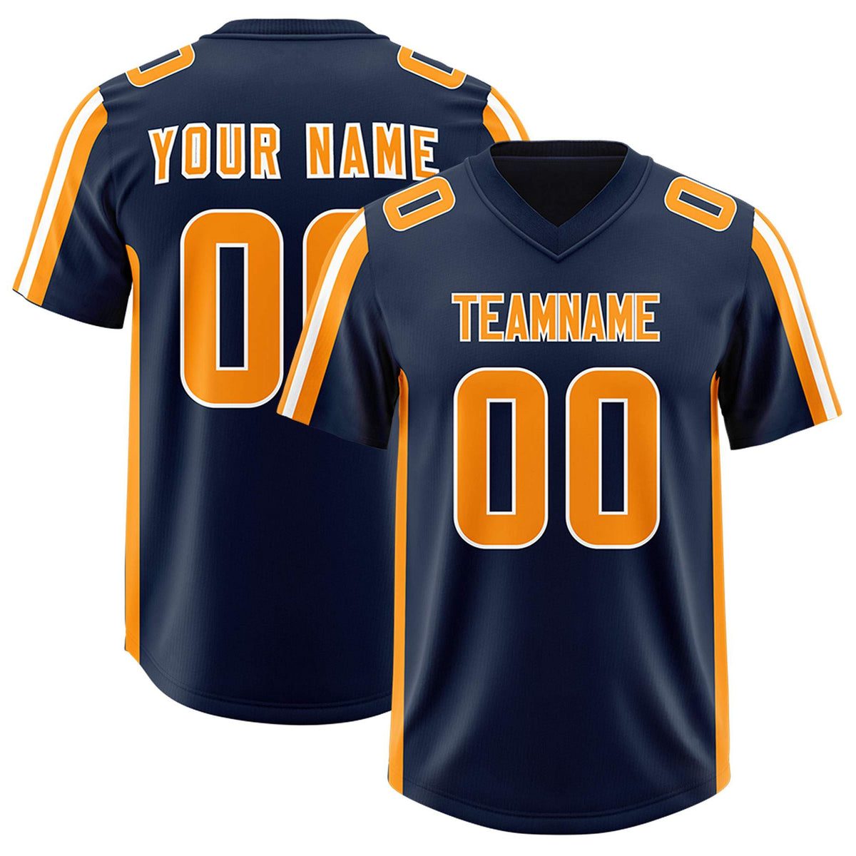 Custom Navy Orange and White Side Stripe Pattern Authentic American Football Jersey