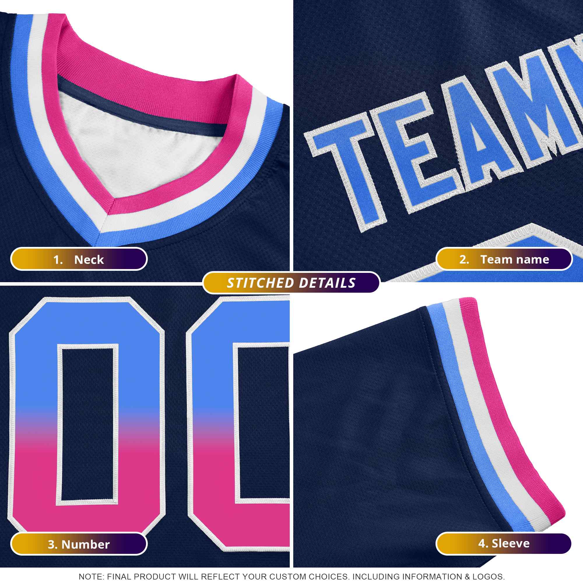 Custom Black Panther Blue and White Side Stripe Pattern Authentic American Football Jersey