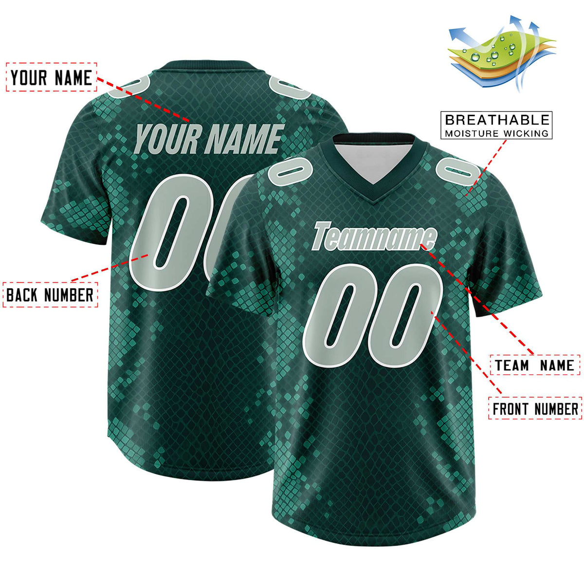 Custom Midnight Green Personalized Snakeskin Graffiti Pattern Authentic American Football Jersey