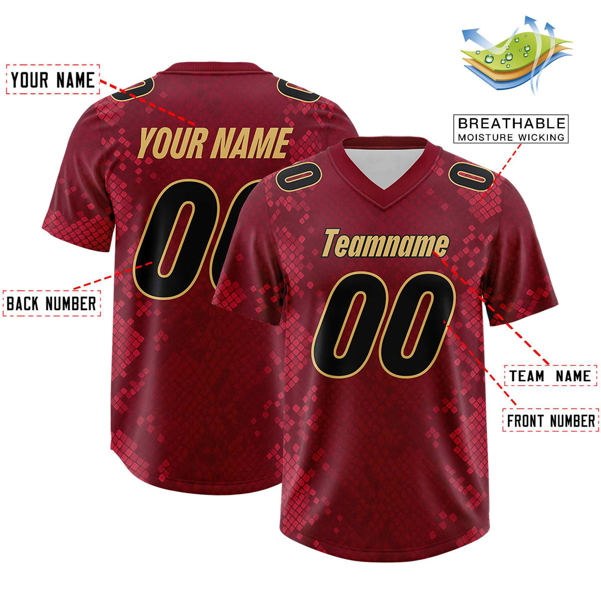 Custom Crimson Personalized Snakeskin Graffiti Pattern Authentic American Football Jersey