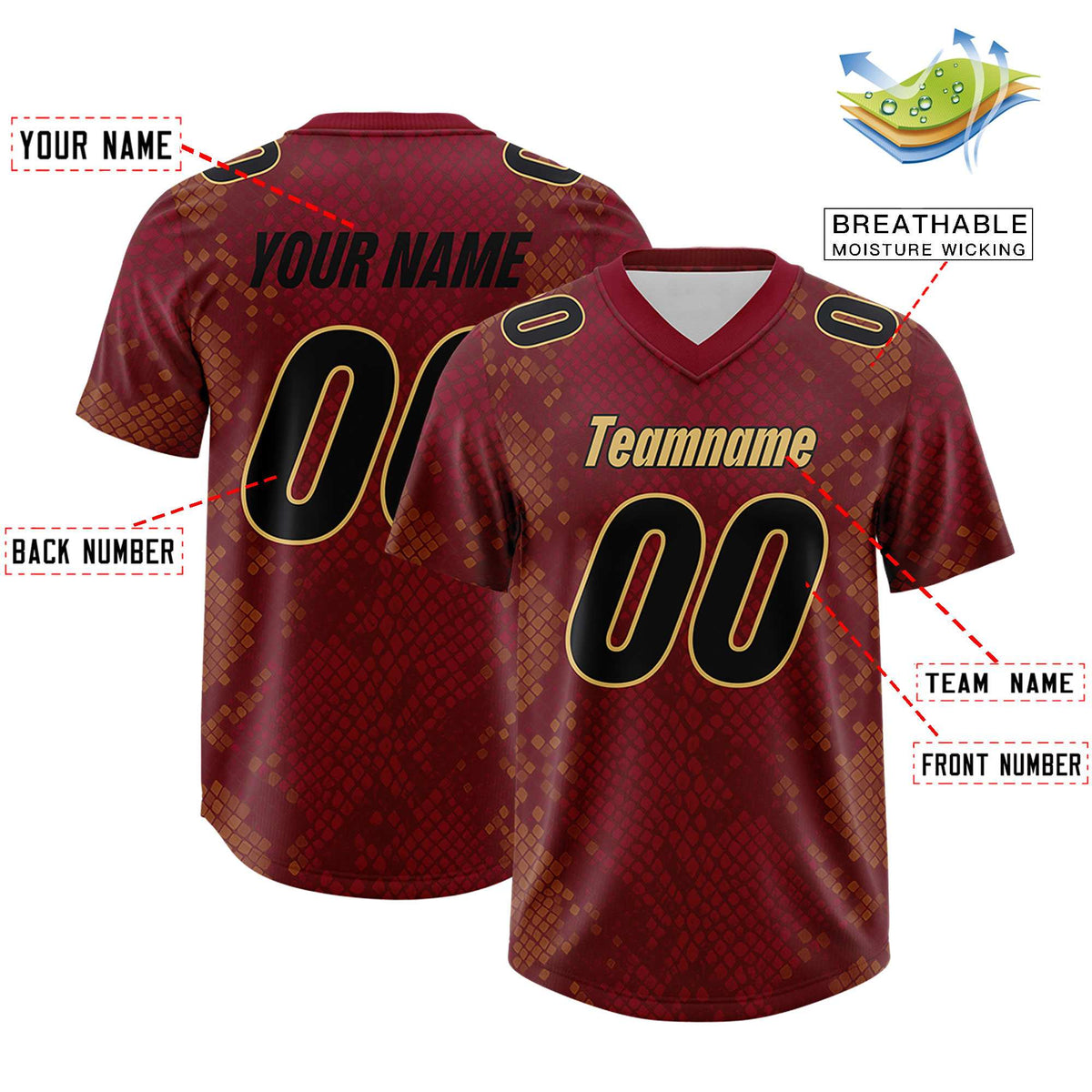 Custom Crimson Personalized Snakeskin Graffiti Pattern Authentic American Football Jersey