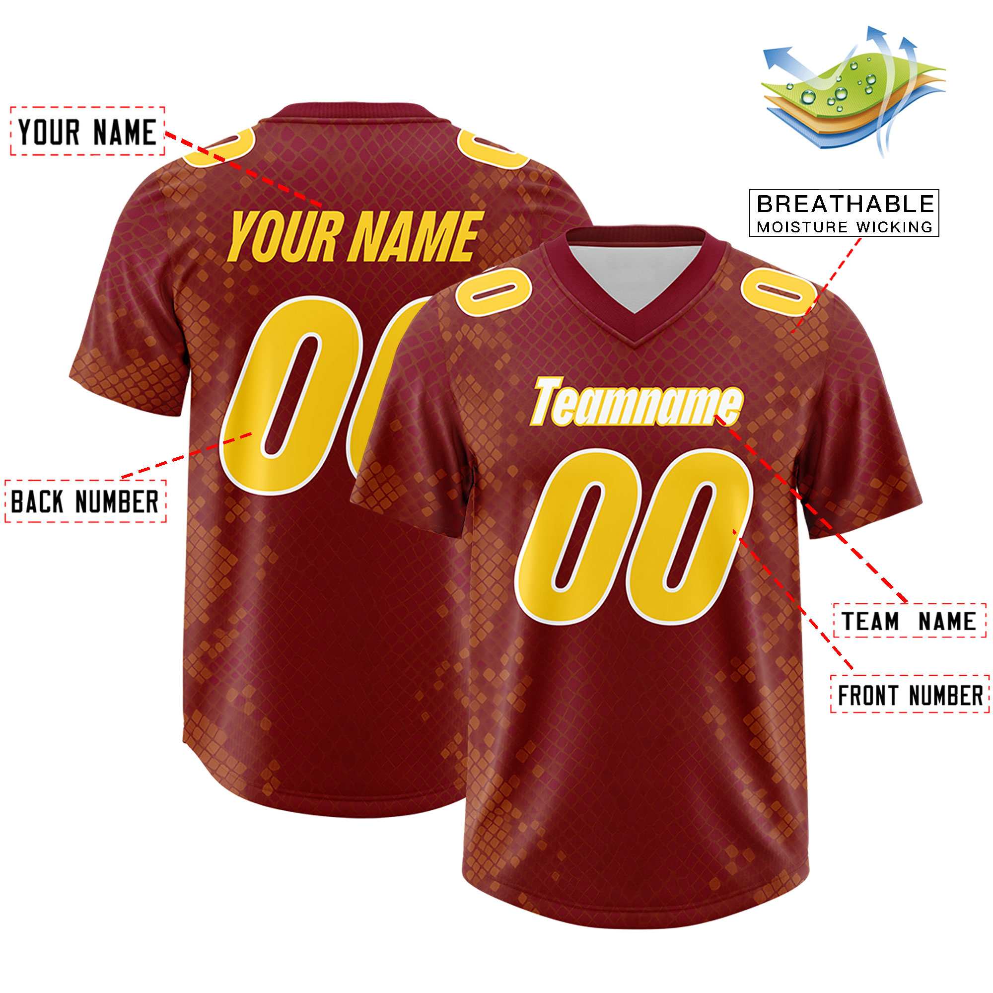 Custom Crimson Personalized Snakeskin Graffiti Pattern Authentic American Football Jersey