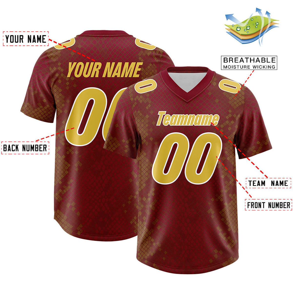 Custom Crimson Personalized Snakeskin Graffiti Pattern Authentic American Football Jersey
