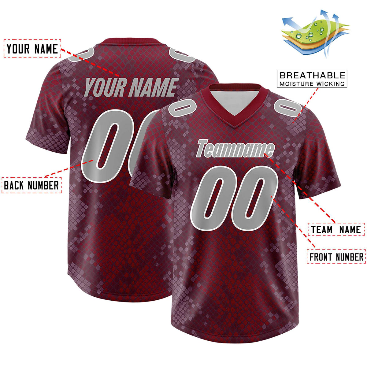 Custom Crimson Personalized Snakeskin Graffiti Pattern Authentic American Football Jersey