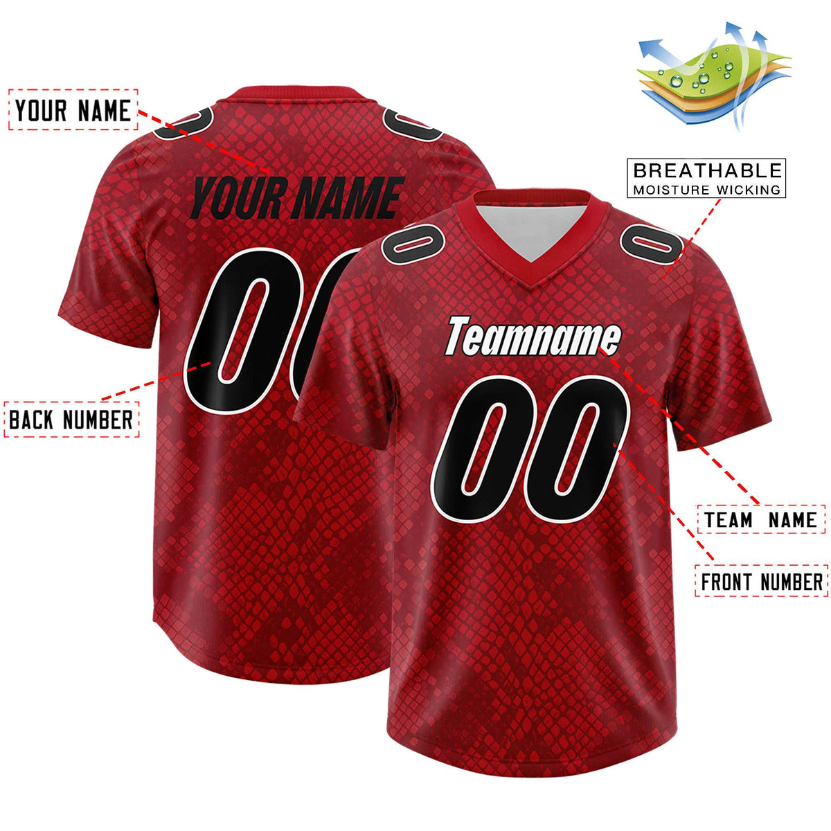 Custom Red Personalized Snakeskin Graffiti Pattern Authentic American Football Jersey