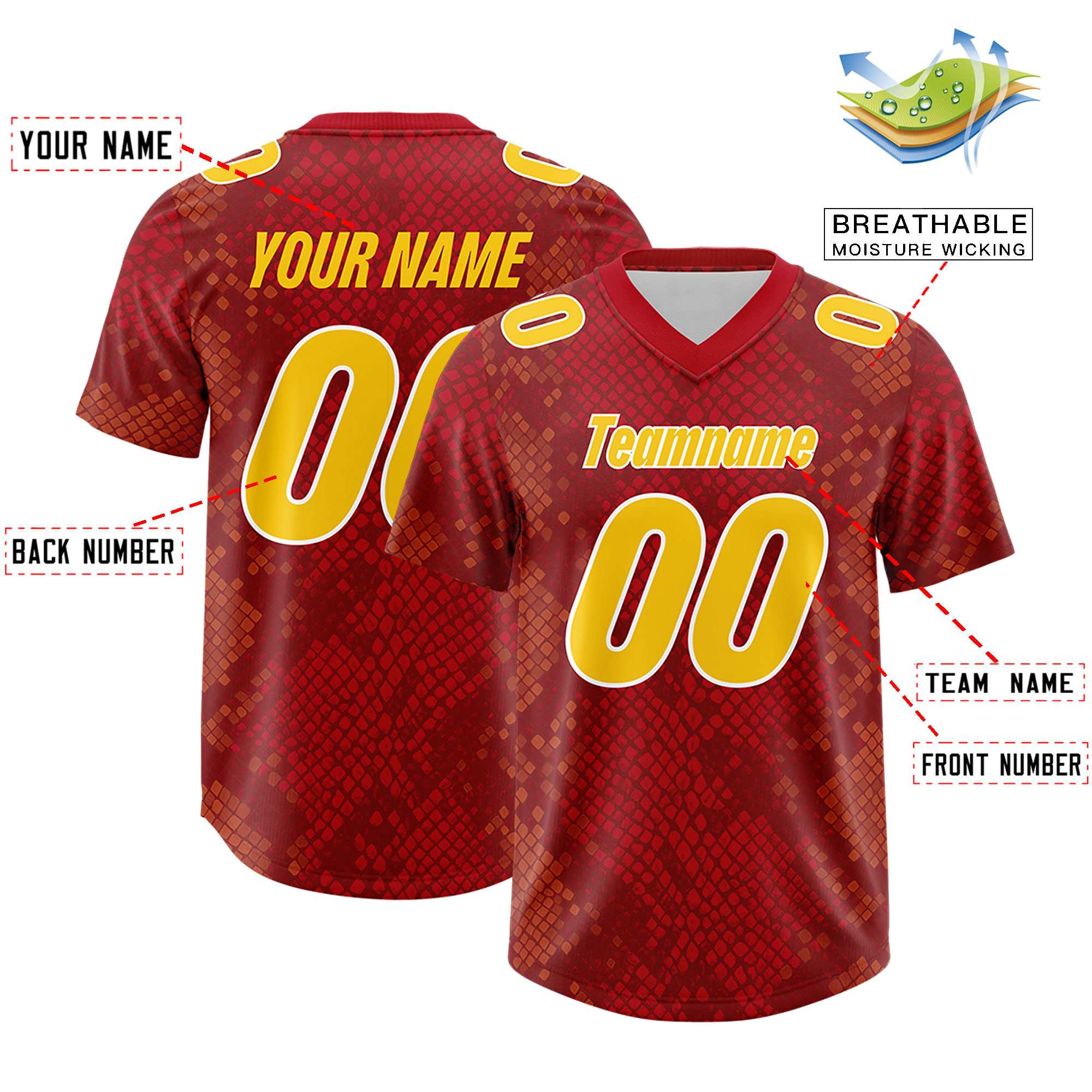 Custom Red Personalized Snakeskin Graffiti Pattern Authentic American Football Jersey