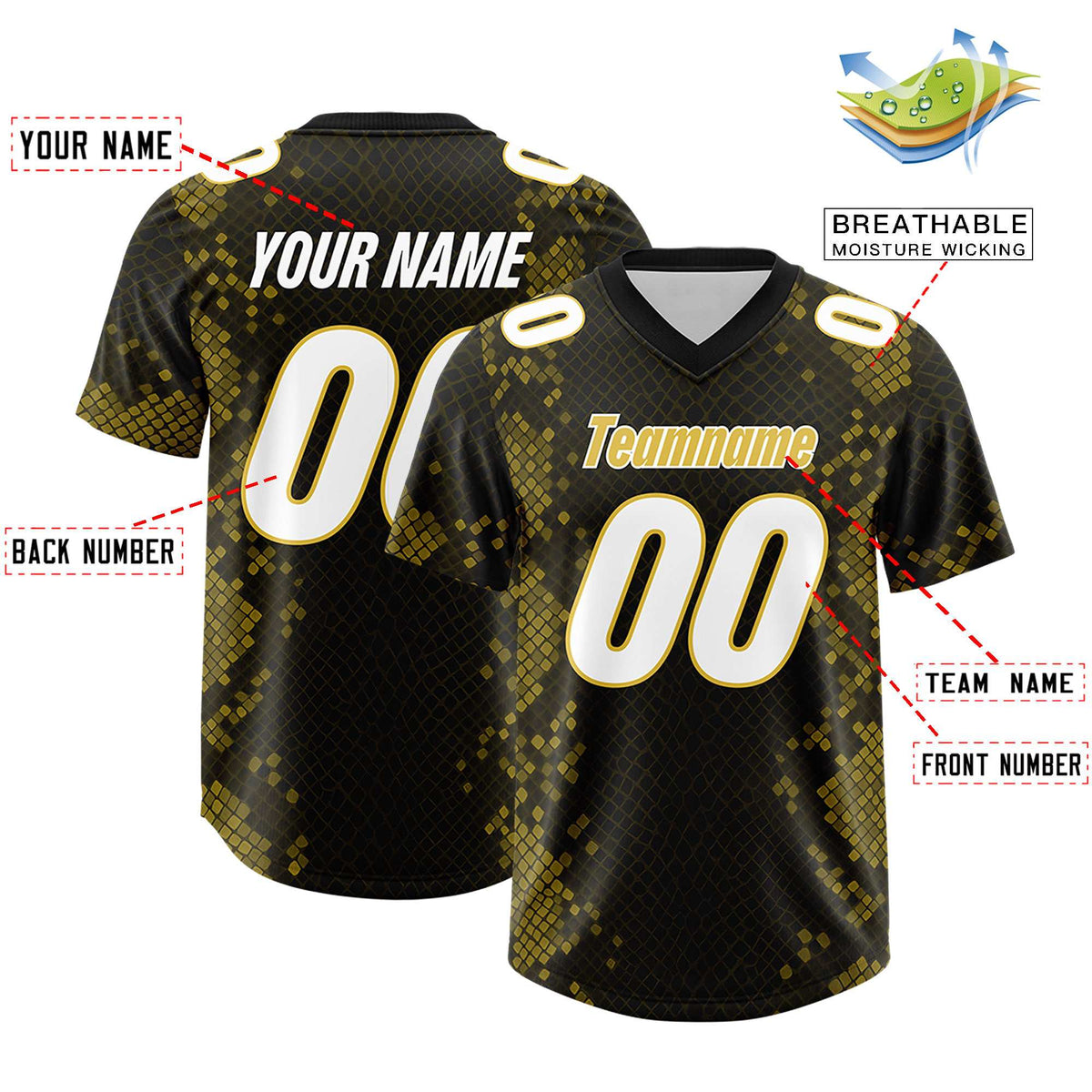 Custom Black Personalized Snakeskin Graffiti Pattern Authentic American Football Jersey