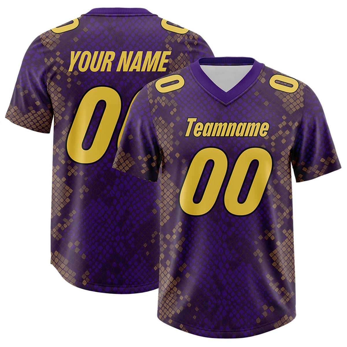 Custom Purple Personalized Snakeskin Graffiti Pattern Authentic American Football Jersey