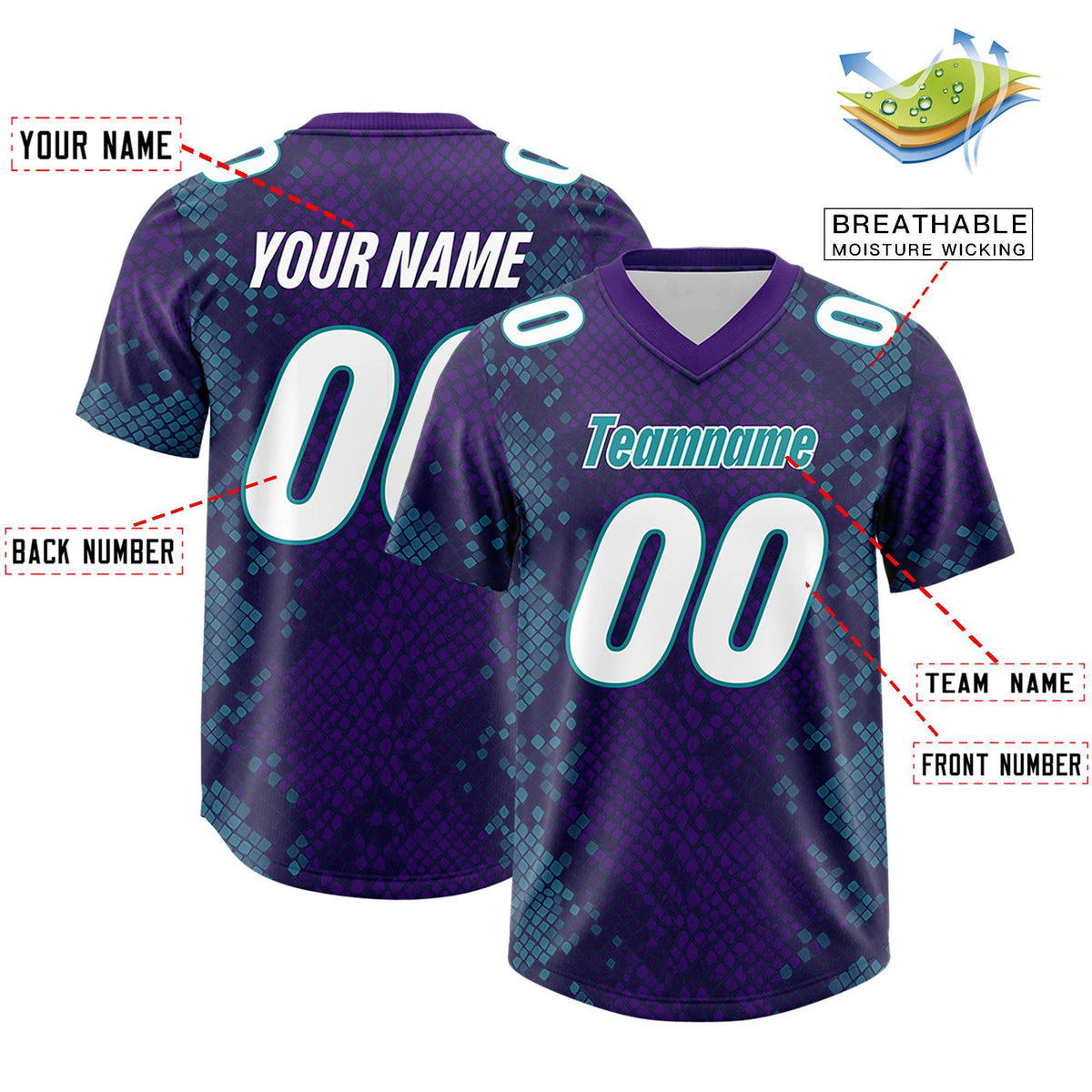 Custom Purple Personalized Snakeskin Graffiti Pattern Authentic American Football Jersey