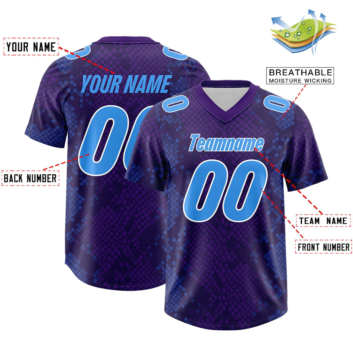 Custom Purple Personalized Snakeskin Graffiti Pattern Authentic American Football Jersey