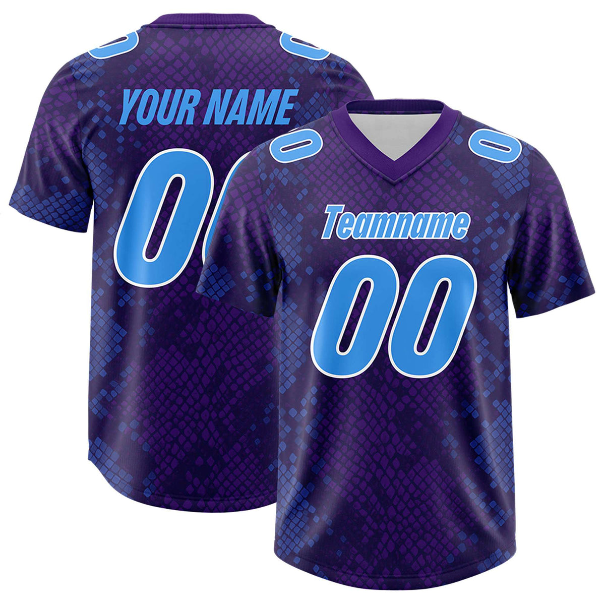 Custom Purple Personalized Snakeskin Graffiti Pattern Authentic American Football Jersey