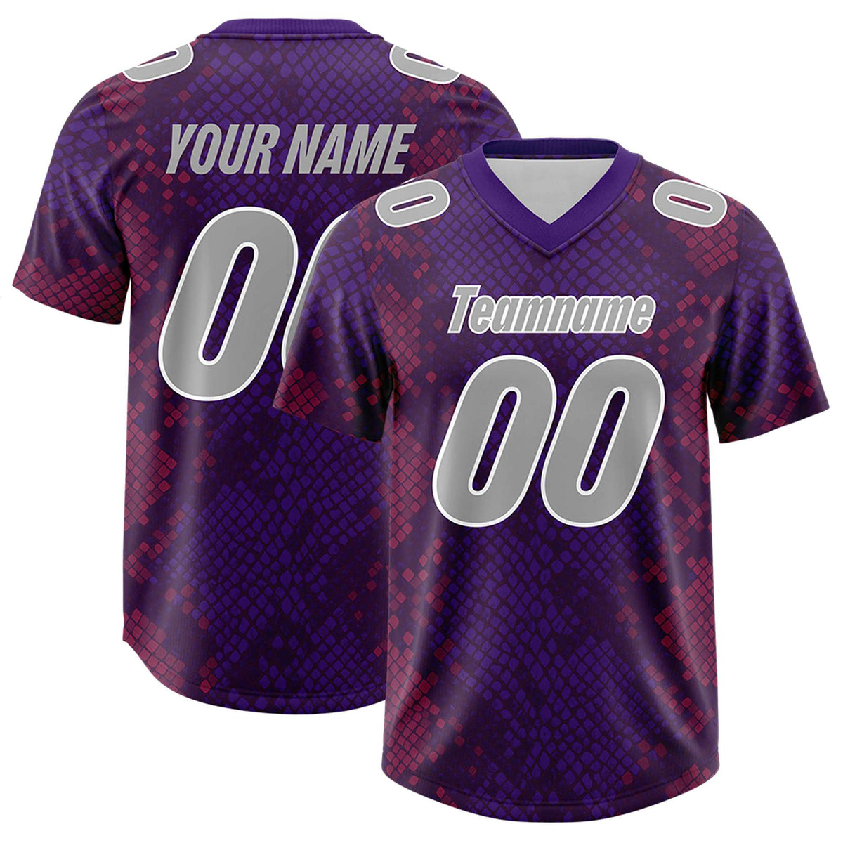 Custom Purple Personalized Snakeskin Graffiti Pattern Authentic American Football Jersey