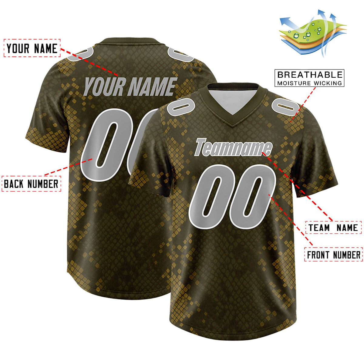Custom Olive Personalized Snakeskin Graffiti Pattern Authentic American Football Jersey
