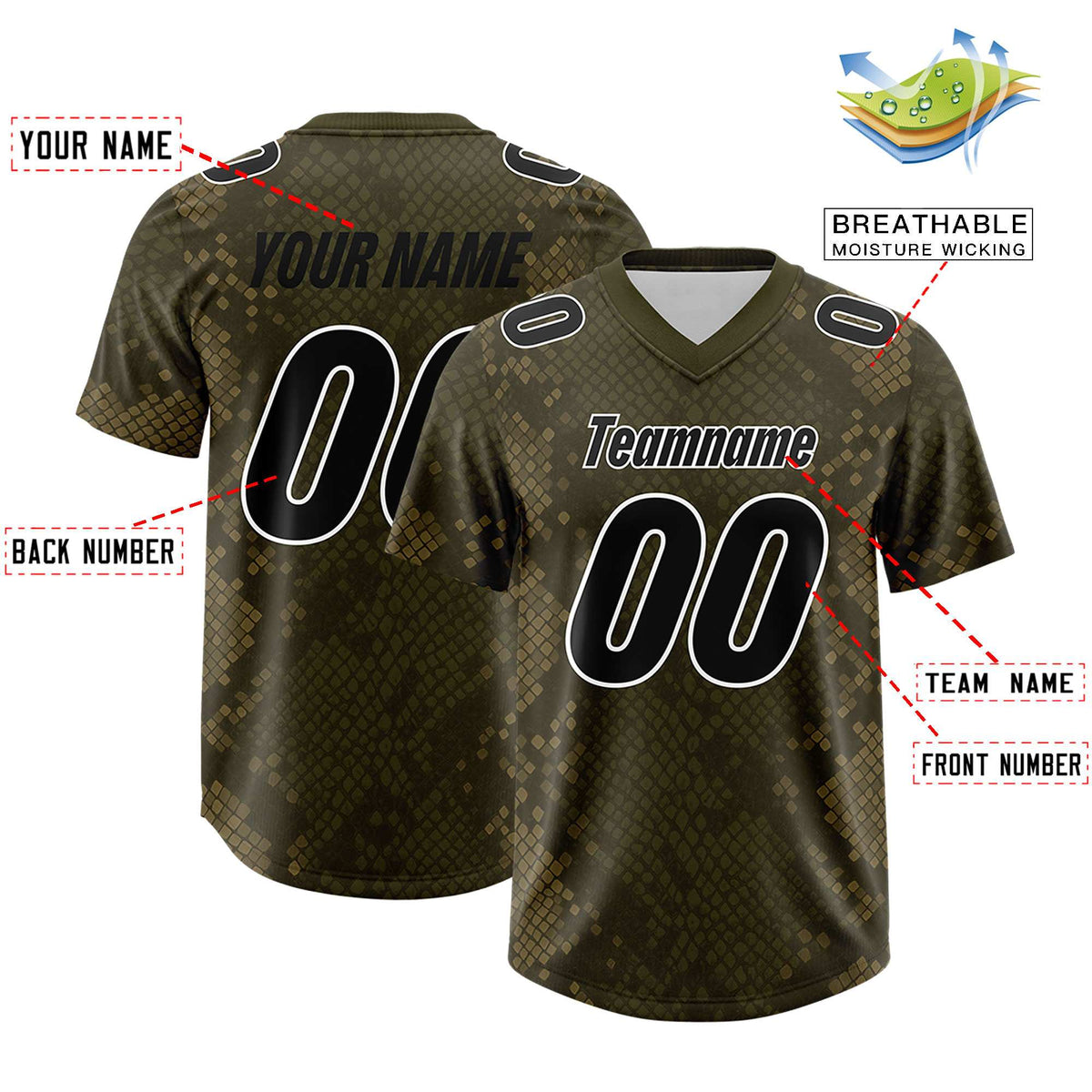 Custom Olive Personalized Snakeskin Graffiti Pattern Authentic American Football Jersey