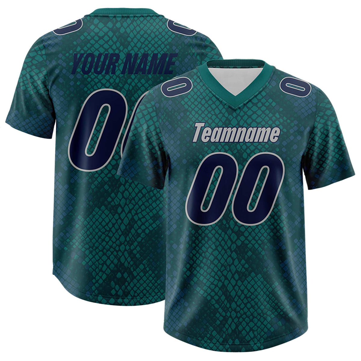 Custom Aqua Personalized Snakeskin Graffiti Pattern Authentic American Football Jersey