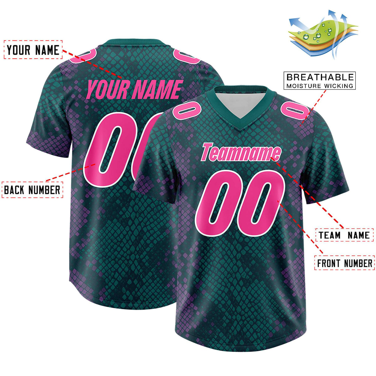Custom Aqua Personalized Snakeskin Graffiti Pattern Authentic American Football Jersey